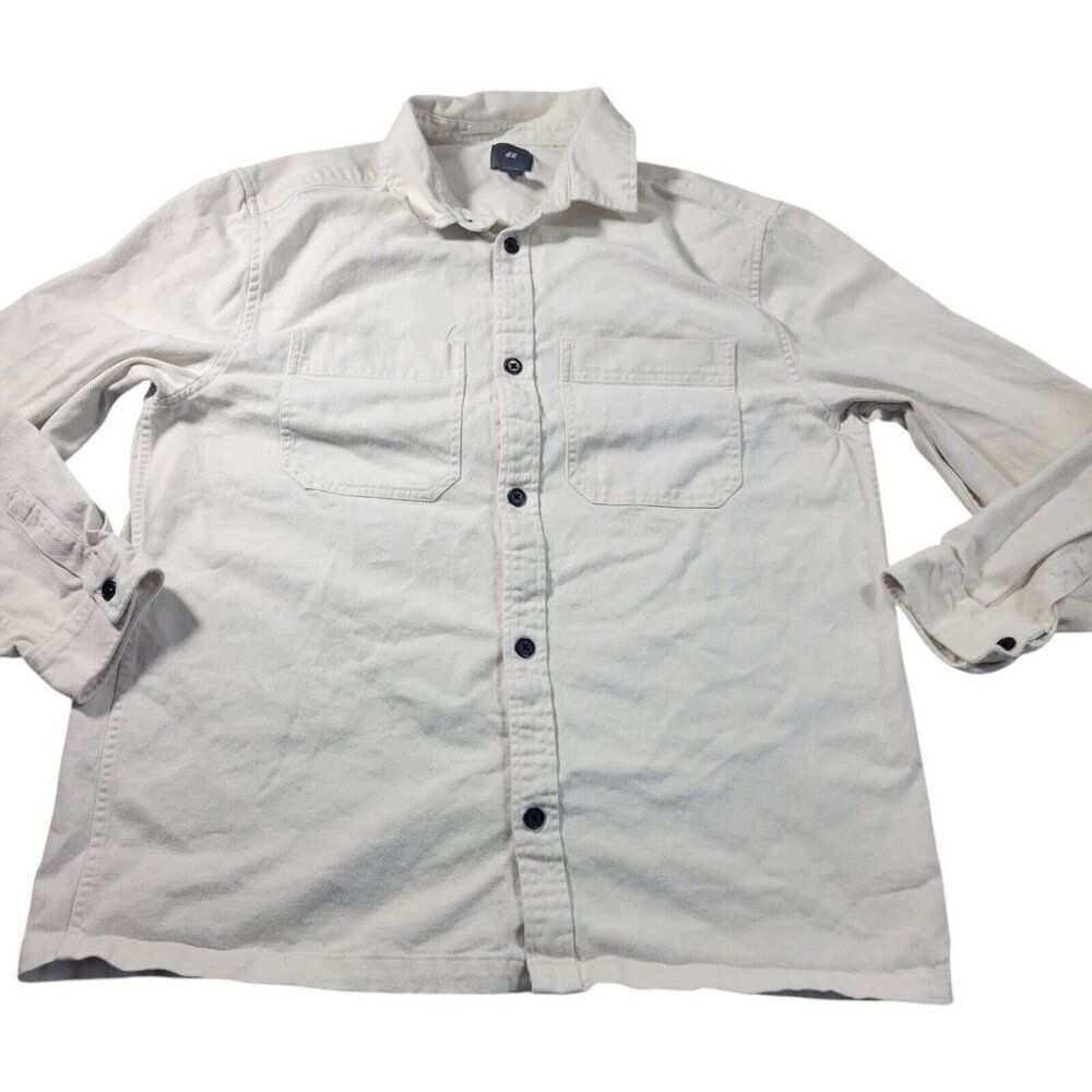H&M Denim Shirt Jacket Mens XL Beige Button Up Casual